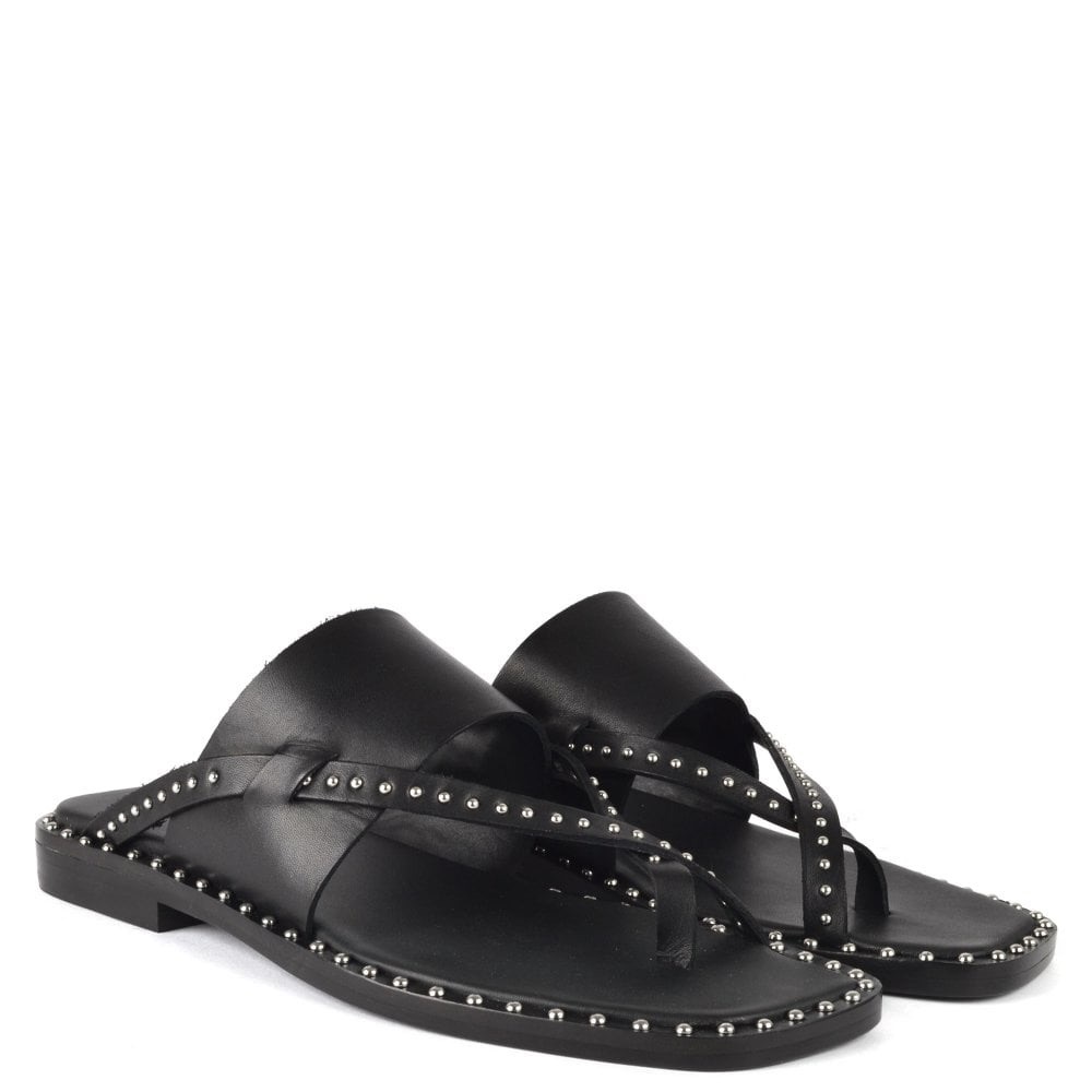 NEW Ash Medusa square toe black leather slide sandals